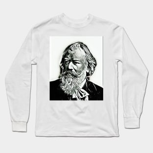 Johannes Brahms Black and White Colourful Portrait | Johannes Brahms Artwork 15 Long Sleeve T-Shirt